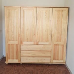 Dabīgās Priedes Masīvkoka Četrdurvju Drēbju Skapis