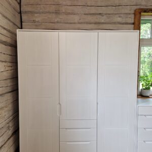 Natural Pine Solid Wood Bedroom Three-Door Wardrobe “Amata” with Shelves